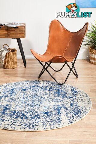 Evoke Horizon White Navy Transitional Round Rug 150X150CM  - EVO-253-WNAV-150X150