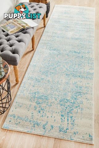 Evoke Glacier White Blue Transitional Runner Rug 500X80CM  - EVO-253-WBLU-500X80