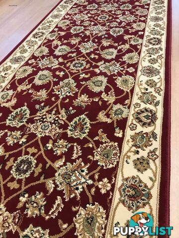 Traditional Hall Runner Agrabah Red Cream High Quality 12m  - Agrabah-173-Burgundy