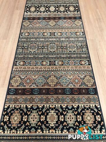 Afghan Black Hallway Runner 80CM Wide 8M  - Afghan 135 Black