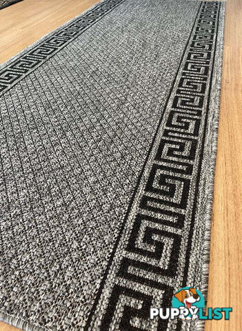 Xena Greek Key Grey Black Hall Runner Non-Slip 67cm Wide 2.5M  - 2533 Grey Black (DM9E) 67CM