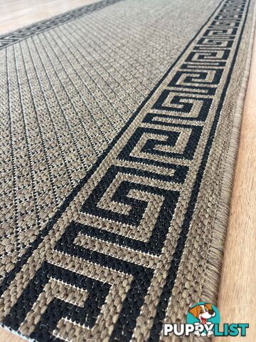 Xena Greek Key Natural Black Hall Runner Non-Slip 80cm Wide 7M  - 2533 Natural Black (991 X)