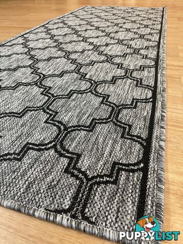 Moroccan Grey Black Hall Runner Non-Slip 80cm Wide 11.5M  - 2534 Grey Black (DM9 E)