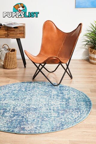 Evoke Muse Blue Transitional Round Rug 200X200CM  - EVO-253-BLUE-200X200