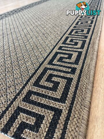 Xena Greek Key Natural Black Hall Runner Non-Slip 80cm Wide 10.5M  - 2533 Natural Black (991 X)