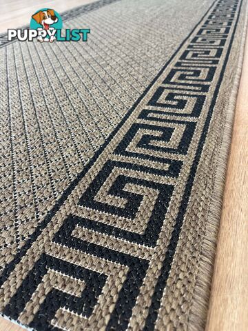 Xena Greek Key Natural Black Hall Runner Non-Slip 80cm Wide 17M 