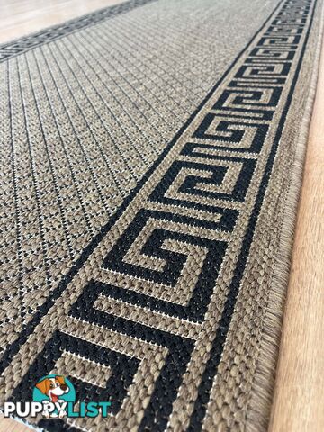 Xena Greek Key Natural Black Hall Runner Non-Slip 80cm Wide 8M  - 2533 Natural Black (991 X)