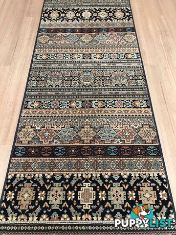 Afghan Black Hallway Runner 80CM Wide 2.5M  - Afghan 135 Black