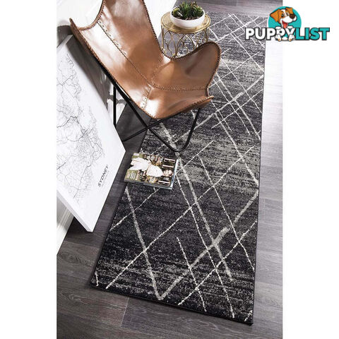 Oasis Noah Charcoal Contemporary Runner Rug 400X80cm  - OAS-452-CHAR-400X80