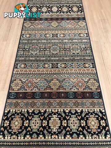 Afghan Black Hallway Runner 80CM Wide 4.5M  - Afghan 135 Black