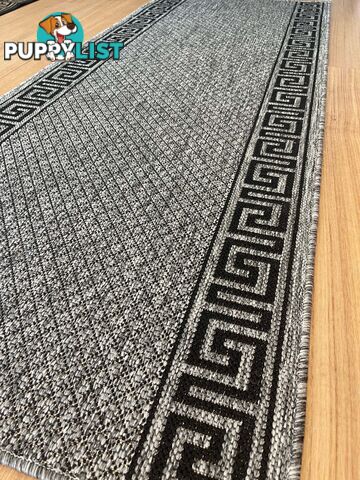 Xena Greek Key Grey Black Hall Runner Non-Slip 80cm Wide 11.5M  - 2533 Grey Black (DM9E)