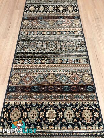 Afghan Black Hallway Runner 80CM Wide 6M  - Afghan 135 Black