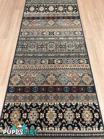 Afghan Black Hallway Runner 80CM Wide 7M  - Afghan 135 Black