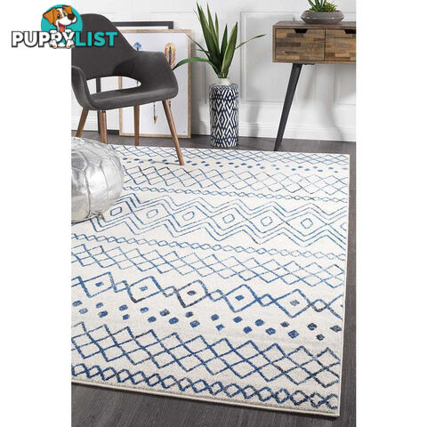 Oasis Nadia White Blue Rustic Tribal Rug 290X200cm  - OAS-453-WBLU-290X200