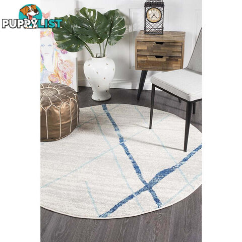 Oasis Noah White Blue Contemporary Round Rug 240X240cm  - OAS-452-BLUE-240X240