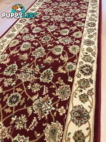 Traditional Hall Runner Agrabah Red Cream High Quality 7.5m  - Agrabah-173-Burgundy