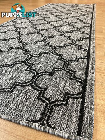 Moroccan Grey Black Hall Runner Non-Slip 80cm Wide 10.5M  - 2534 Grey Black (DM9 E)