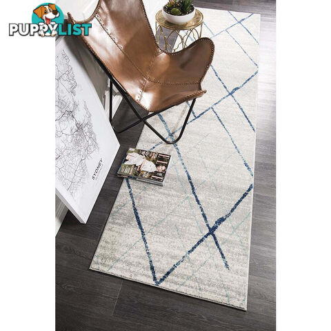 Oasis Noah White Blue Contemporary Runner Rug 300X80cm  - OAS-452-BLUE-300X80