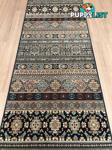 Afghan Black Hallway Runner 80CM Wide 2M  - Afghan 135 Black