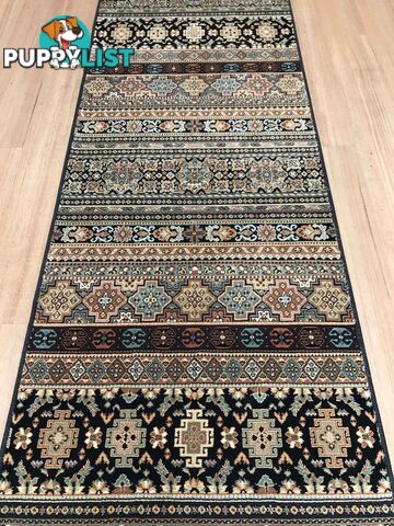 Afghan Black Hallway Runner 80CM Wide 1M  - Afghan 135 Black