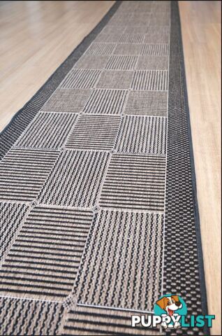 Suva Squares Coffee Black 22 121 Hallway Runner Non Slip 17M  - 22/121