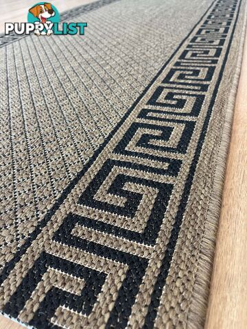 Xena Greek Key Natural Black Hall Runner Non-Slip 80cm Wide 6M  - 2533 Natural Black (991 X)