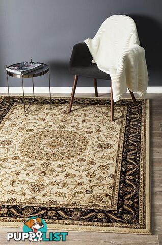 Medallion Rug Ivory with Black Border 400x80cm  - SYD-9-IB-400X80