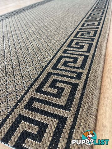 Xena Greek Key Natural Black Hall Runner Non-Slip 80cm Wide 9M  - 2533 Natural Black (991 X)