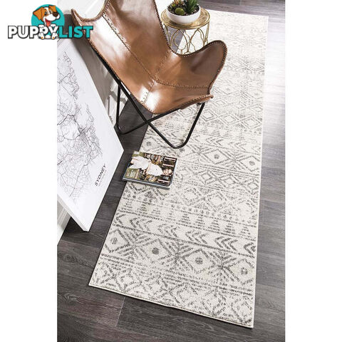 Oasis Ismail White Grey Rustic Runner Rug 300X80cm  - OAS-456-GREY-300X80