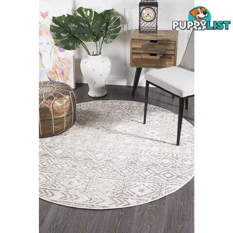 Oasis Ismail White Grey Rustic Round Rug 200X200cm  - OAS-456-GREY-200X200