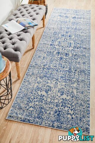 Evoke Frost Blue Transitional Runner Rug 400X80CM  - EVO-256-BLUE-400X80