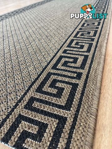 Xena Greek Key Natural Black Hall Runner Non-Slip 80cm Wide 16.5M  - 2533 Natural Black (991 X)