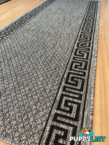 Xena Greek Key Grey Black Hall Runner Non-Slip 80cm Wide 10M  - 2533 Grey Black (DM9E)