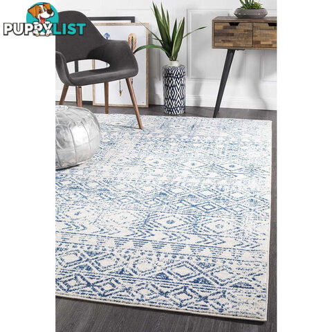 Oasis Ismail White Blue Rustic Rug 400X300cm  - OAS-456-BLUE-400X300