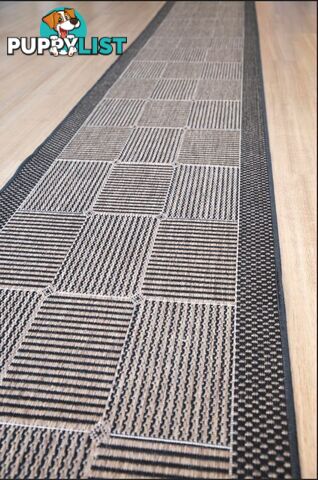 Suva Squares Coffee Black 22 121 Hallway Runner Non Slip 4.5M  - 22/121