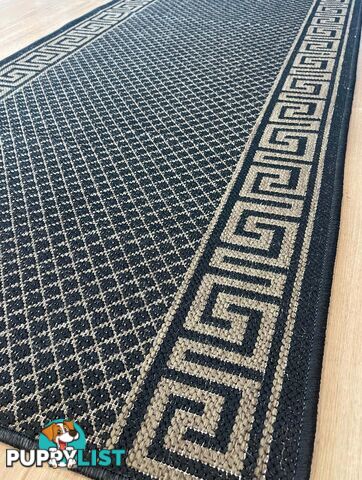 Xena Greek Key Black Natural Hall Runner Non-Slip 80cm Wide 7.5M  - 2533 Black Natural (991K)