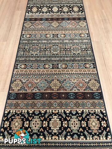 Afghan Black Hallway Runner 80CM Wide 11M  - Afghan 135 Black