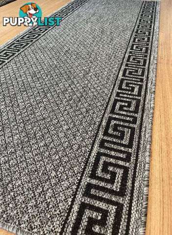 Xena Greek Key Grey Black Hall Runner Non-Slip 80cm Wide 8.5M  - 2533 Grey Black (DM9E)