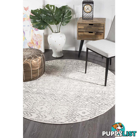 Oasis Ismail White Grey Rustic Round Rug 150X150cm  - OAS-456-GREY-150X150