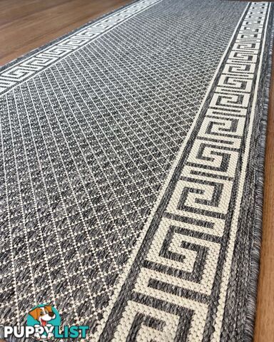 Xena Greek Key Silver Ivory  Hall Runner Non-Slip 80cm Wide 16M  - 2533 Silver Grey-Ivory (GU6 E)