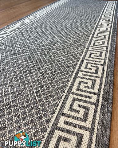 Xena Greek Key Silver Ivory  Hall Runner Non-Slip 80cm Wide 4.5M  - 2533 Silver Grey-Ivory (GU6 E)