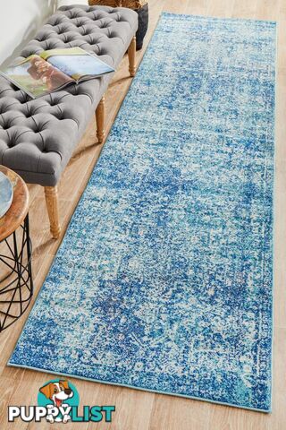 Evoke Muse Blue Transitional Runner Rug 400X80CM  - EVO-253-BLUE-400X80