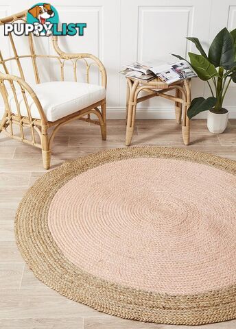 Round Jute Natural Rug Pink 150x150cm  - ATR-POLO-PIN-150X150