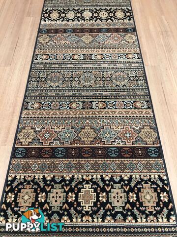 Afghan Black Hallway Runner 80CM Wide 9.5M  - Afghan 135 Black