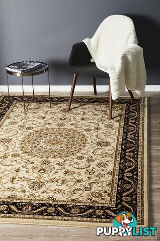 Medallion Rug Ivory with Black Border 170x120cm  - SYD-9-IB-170X120