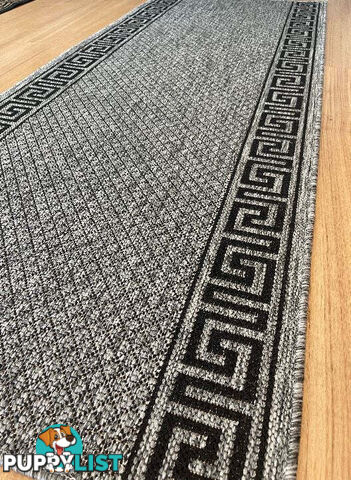 Xena Greek Key Grey Black Hall Runner Non-Slip 80cm Wide 4.5M  - 2533 Grey Black (DM9E)