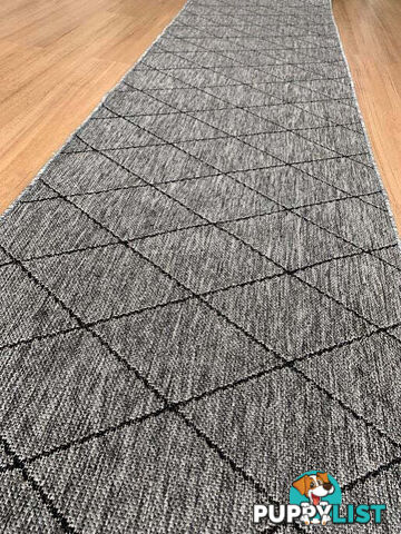 Chino 1931 Grey Black Hall Runner 80cm Wide Non-Slip 12.5M  - 1931 Silver Grey Black