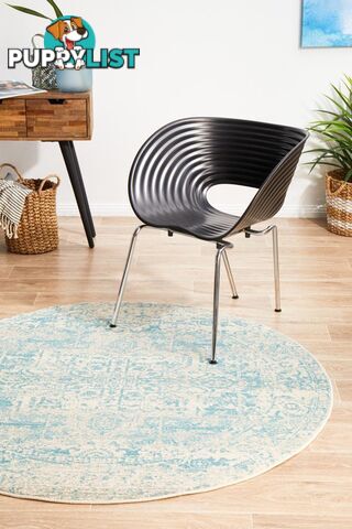 Evoke Glacier White Blue Transitional Round Rug 240X240CM  - EVO-253-WBLU-240X240