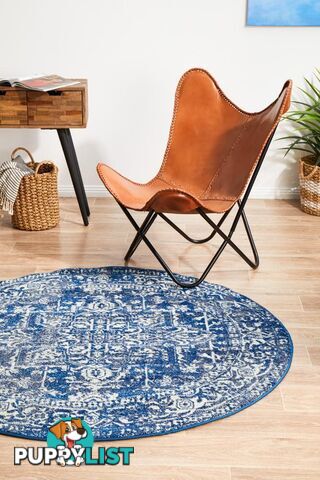 Evoke Contrast Navy Transitional Round Rug 200X200CM  - EVO-253-NAVY-200X200