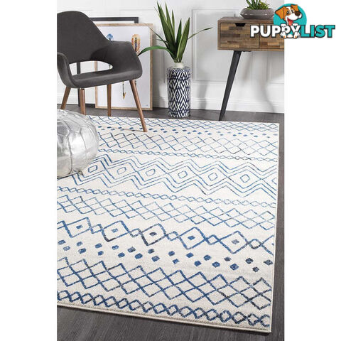 Oasis Nadia White Blue Rustic Tribal Rug 300X80cm  - OAS-453-WBLU-300X80